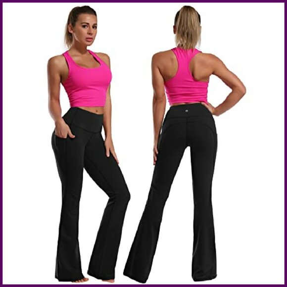 High Waist Bootcut Yoga Pants Tummy Control Flared Pockets Workout - Picture 4 of 8